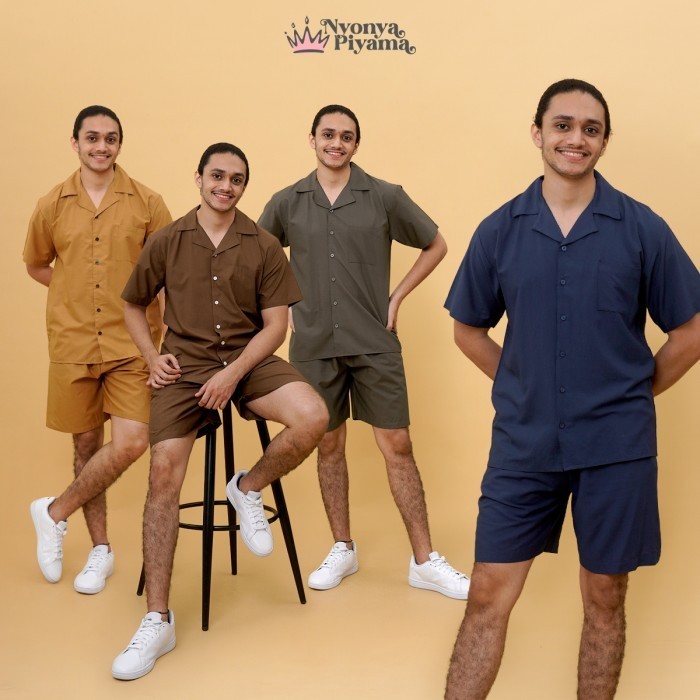 Nyonya Piyama Katun Piyama Celana Dek Pria - Polos Classic