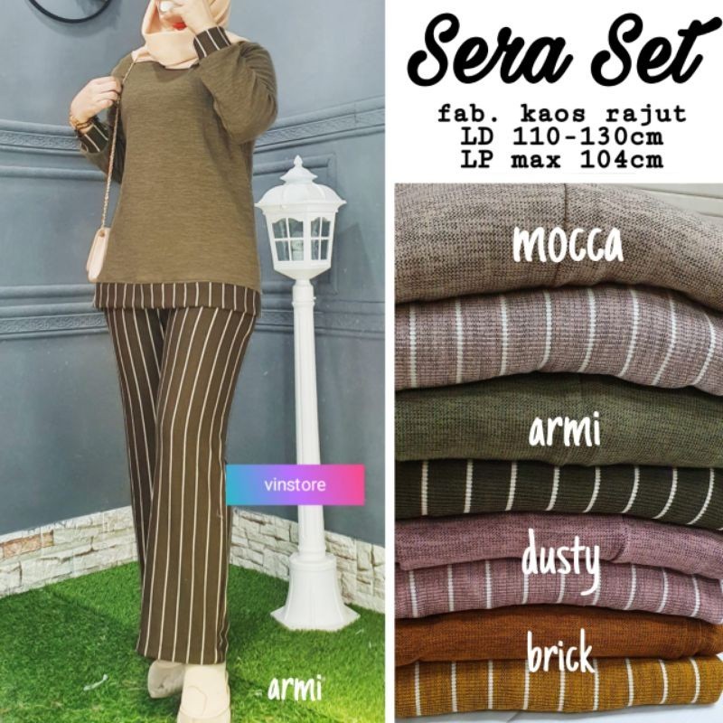 [LOOK STYLISH] SETELAN WANITA JUMBO TERBARU SERA SET BAHAN KAOS RAJUT LD110-130 CELANA PINGGANG