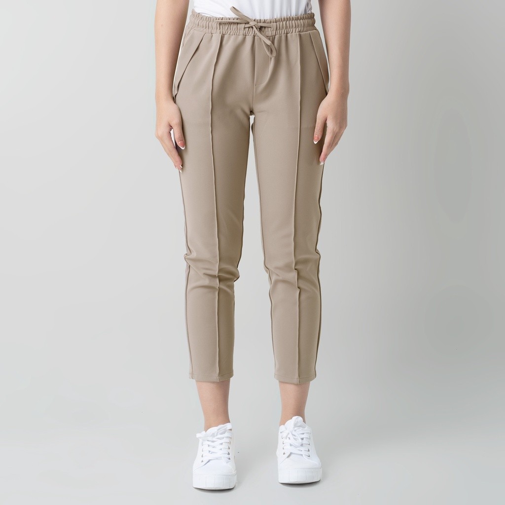 [THE BEST COLLECTIONS] Benhill Celana "Dalmi" Casual Pocket Stretch Wanita Pinggang Karet Mocca