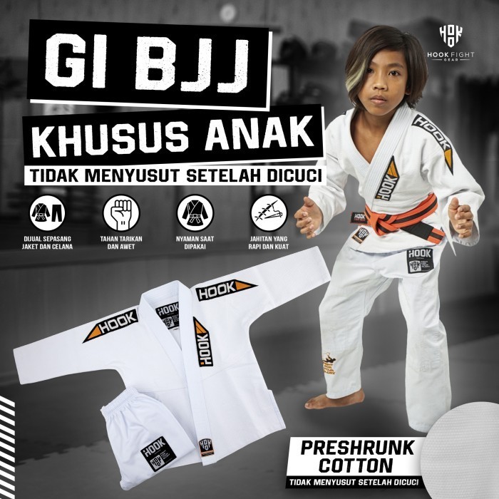 New Gi BJJ Anak Hook Fight Gear, Gi Jiujitsu Anak, BJJ Gi Anak