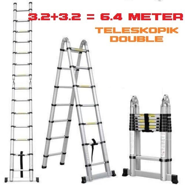 TANGGA TELESKOPIK DOUBLE 6M / 6 METER TYPE A TANGGA LIPAT ALUMINIUM