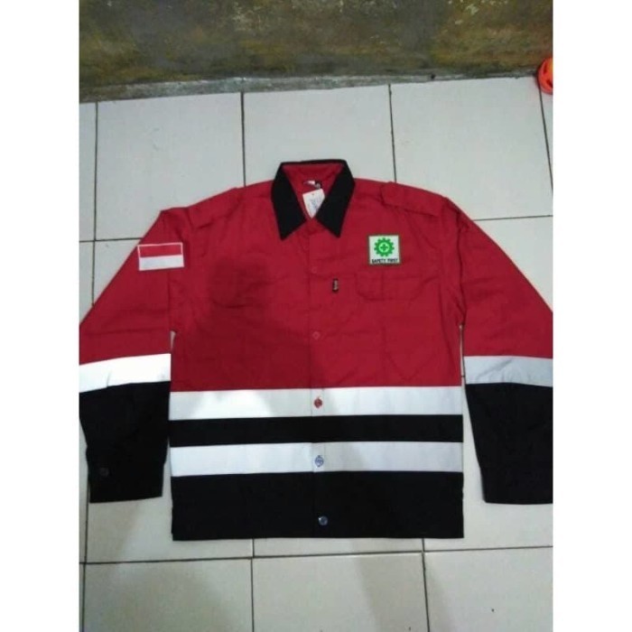 SERAGAM BAJU ATASAN KOMBINASI SAFETY LENGKAP LOGO K3 DAN LOGO BENDERA