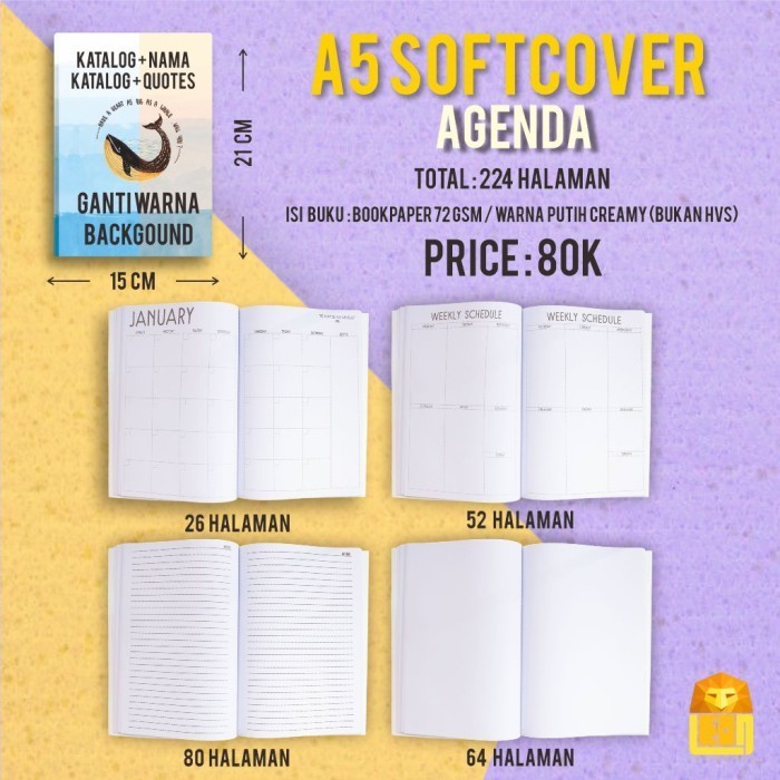 

BARANG TERLARIS A5 Softcover Agenda Katalog Custom Nama, Quotes, Warna Background