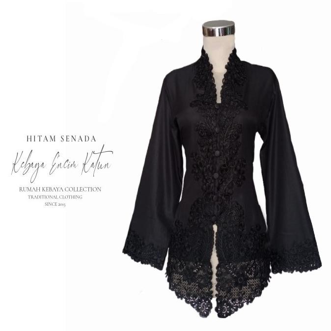 Kebaya Encim Bordir Modern Katun Hitam Domini Senada Lengan Panjang Stok Terbatas