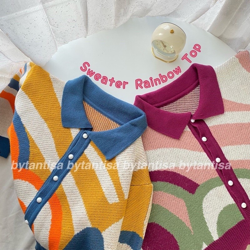[COLD COLLECTIONS] CARDIGAN RAJUT CROP RAINBOW TOP BAHAN TEBAL PREMIUM QUALITY