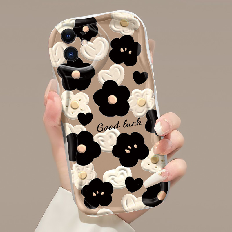 Casing Hp iPhone 11 Pro Max 12 Pro Max Case Casing Lucu Bunga hitam dan putih yang indah pola Softca