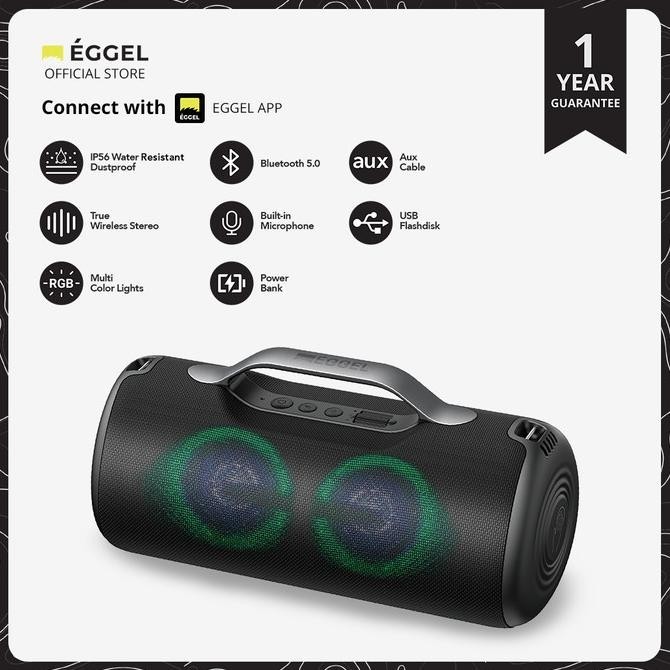Eggel Elite Xl 2S Waterproof Portable Bluetooth Speaker With Rgb Light