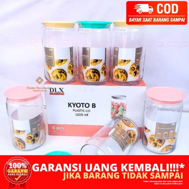 (HOMEDECORA_ID) BERGARANSI 1PCS GLASS JAR PLASTIC LID KYOTO B 1000ML DLX TOPLES KACA TUTUP PLASTIK W