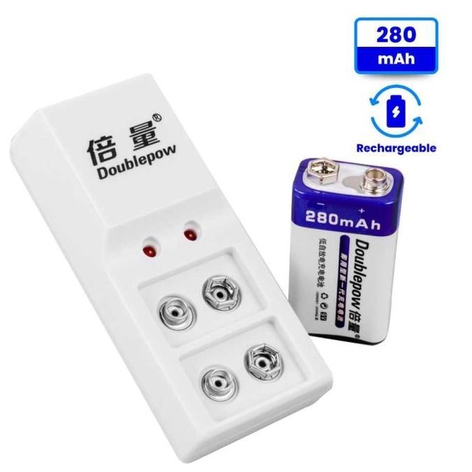 Hot - Charger cas batu Baterai 2 slot untuk 9V ( kotak ) - 2PCS 9V 280mAh - 1 cas + 1 batre ,,