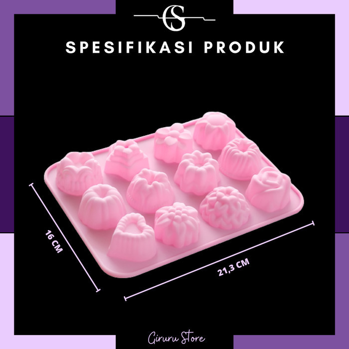 

12 Motif Cetakan Kue Pudding Tart Es Bahan Silikon / 12 Hole Kter
