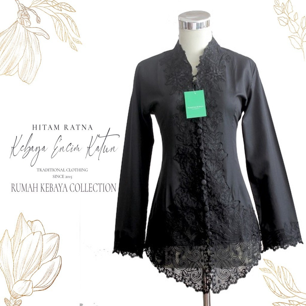 [READY] BEST SELLER Kebaya Encim Kartini Katun Bordir Modern Hitam Ratna Lengan Panjang Bigsize