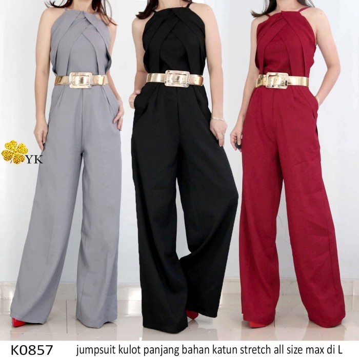 Ykdress 0857 Jumpsuit Kulot Panjang Marron Grey Hitam