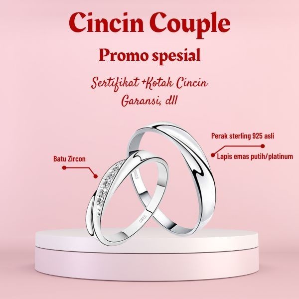 Cincin Perak Lamaran Tunangan Nikah Couple Lapis Emas Putih/Platinum
