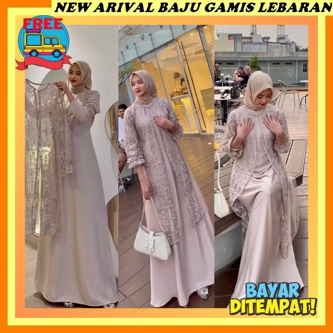 Pakaian Perempuan Kekinian Atasan Satin Longdress Korean Style Drss Gamis Lebaran 2024 Model Gamis E
