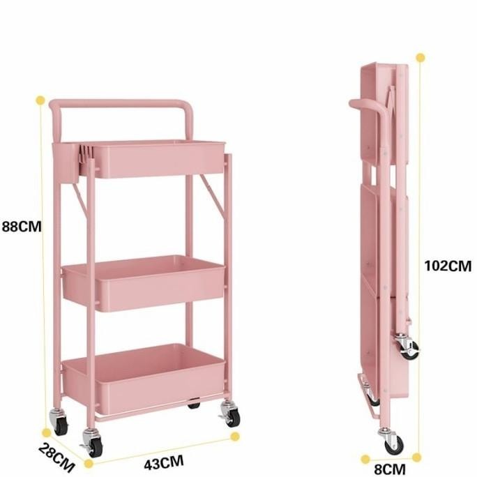 Miliki Rak 3 Susun Dorong, Roda, Rak Besi Dorong, Lipat Jiputstore