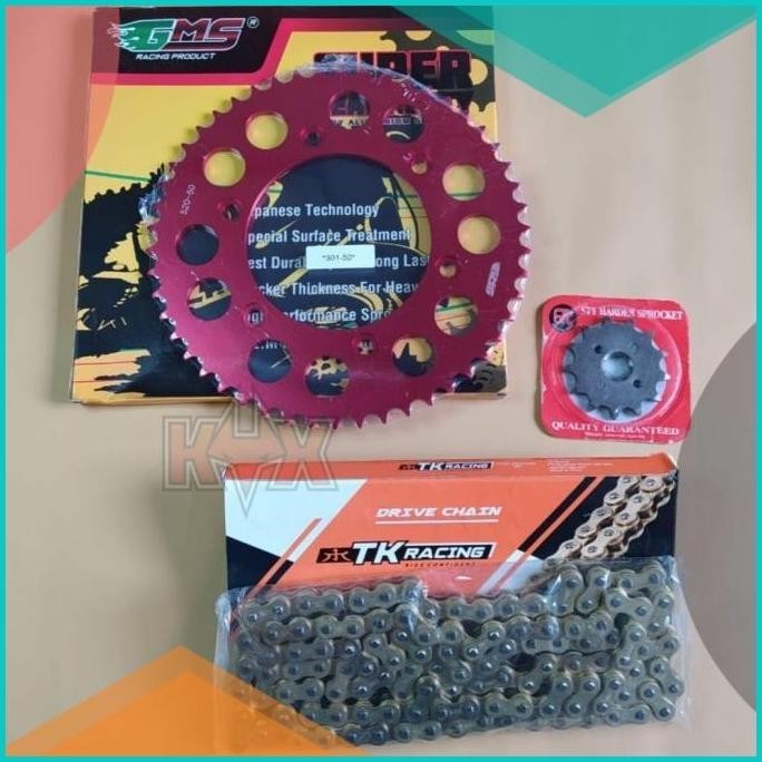 PAKET GEAR GMS 520 CRF + GEAR DEPAN STT + RANTAI TK 520 UNTUK CRF 150L