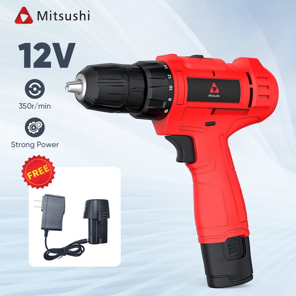 Mitsushi 12V Mesin Bor Baterai Tangan Dengan 1 Baterai Cordless Impact Drill