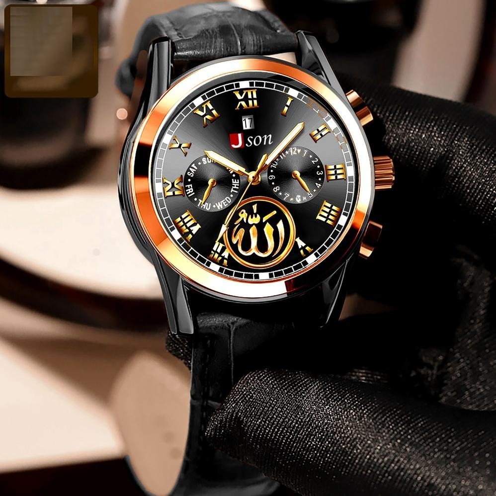 {JAM} Jam Tangan Pria JSON Tali Kulit Terbaru 2023 Tahan Air Anti Baret kuat Motif Arab BISA TERLARI