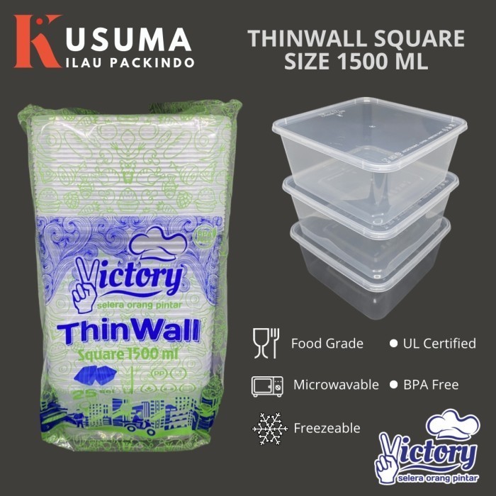 

Produk Unggulan] Thinwall Victory Square (Kotak) 1500ML Plastik 25pcs 1500ml