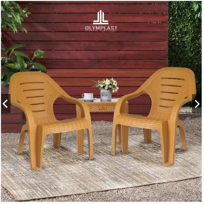 Set Meja Kursi Santai Plastik Ol 509 Rotan + Meja / Kursi Teras / Lapaknyamarlin