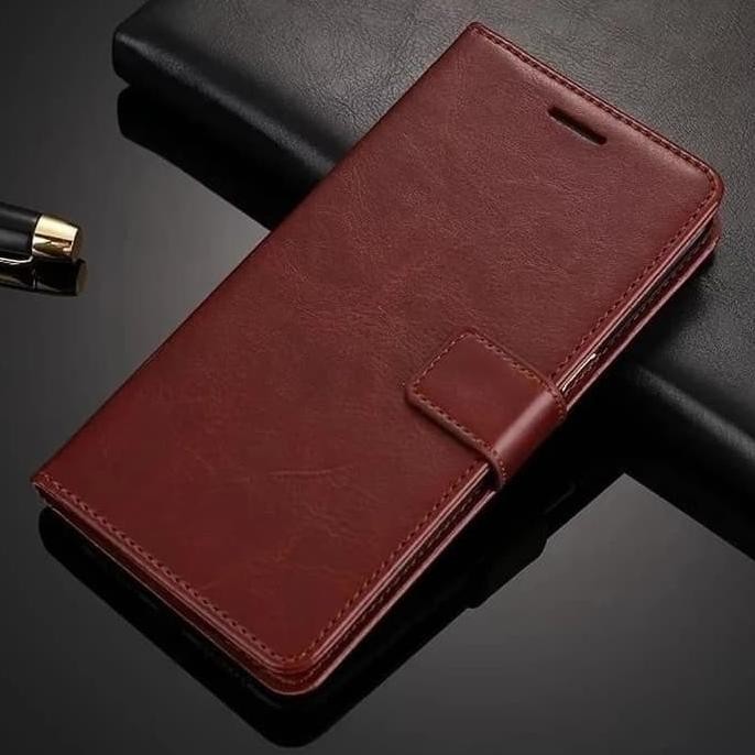 Update Case Leather Wallet/Flip Polos Samsung A6 Plus - Hitam 