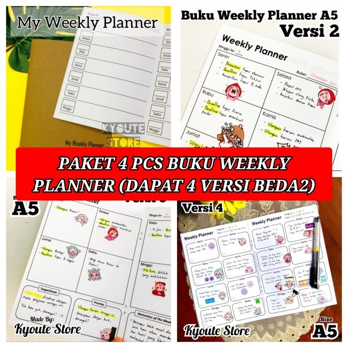 

Terlaris Paket 4 Buku Weekly Planner Kyoute A5 Versi 1-4 Schedule Agenda Book Hot Sale