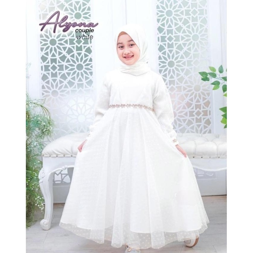 LEBARAN 2024 Gamis Putih Anak Perempuan 7-9 tahun Dress Muslim Anak Alyona