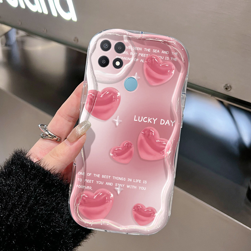 Casing Hp OPPO A15 A15s A35 Case merah muda Cinta pola Casing HP indah Double SoftCase pelindung per