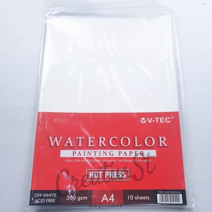 

Mudah V-Tec Water Color Paper 300 Gsm Hot Press 10 Sheet A4 Trendi