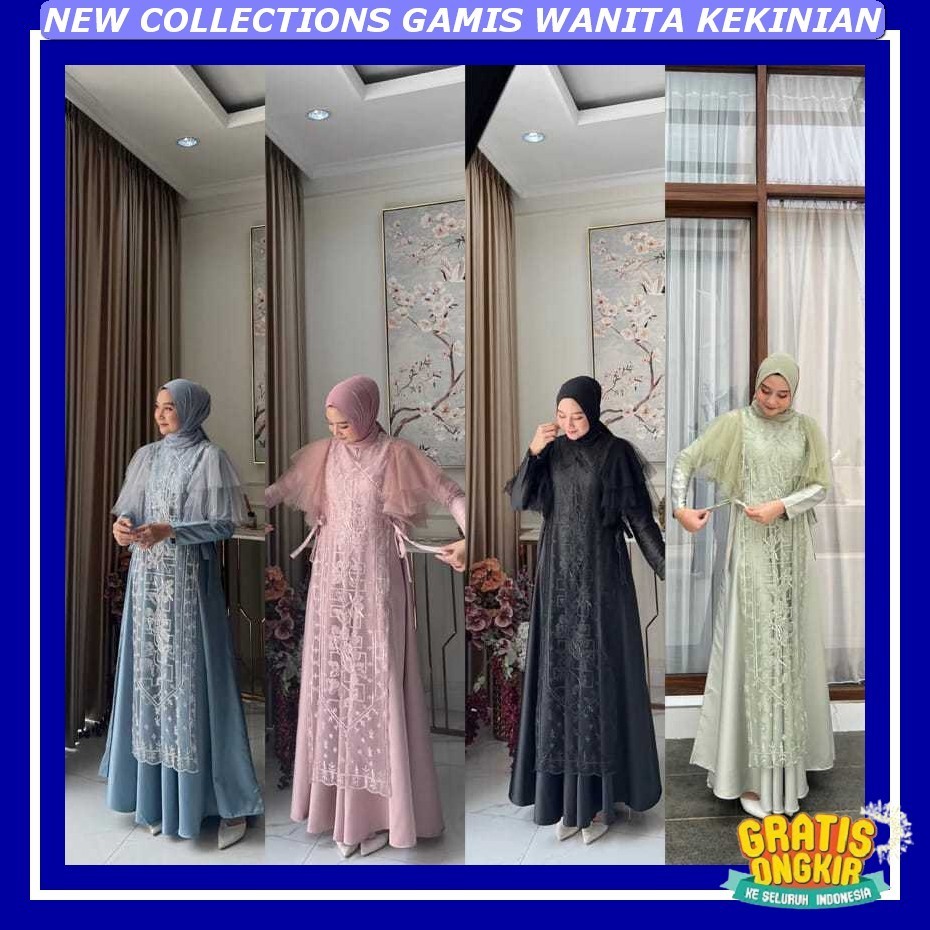 Dress Kondangan Hijab Premium Baju Gamid Lebaran Rwmaja Gamus Wanuta Shimer Murah Kekinian Ld 110 Ga