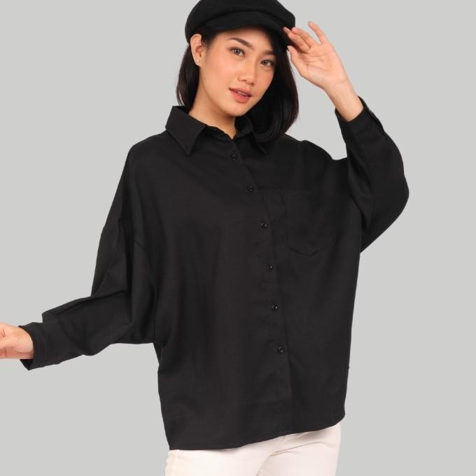Kekinian Monellina BALBI Kemeja Batwing Polos XXL Jumbo Lengan Panjang Wanita - Army, XXL ,.