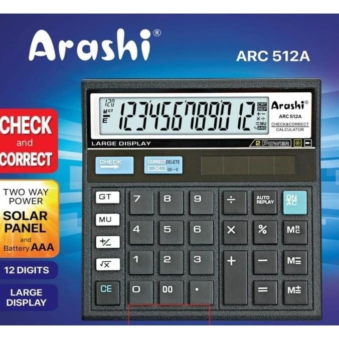 

Hot Sale - Arashi Calculator Kalkulator Dagang 12 Digit Check & Correct ARC 512A - ARC 512B ..