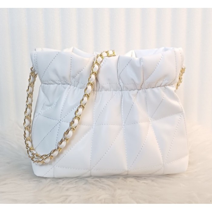 Promo Tas Hobo Duo Double Chain CK /Tas wanita tas selempang Cheryl/Tote bag - Putih Murah Kekinian 