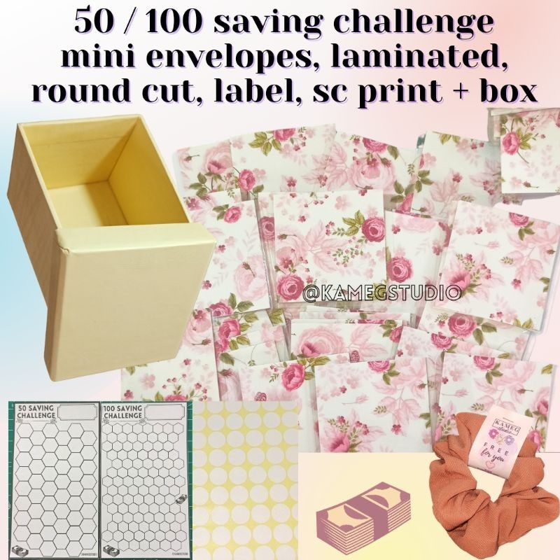 50 - 100 Mini Amplop Laminating Box BUNGA cream Tantangan Menabung
