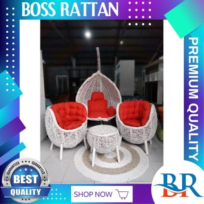 Set Ayunan Dan Kursi Teras Brekele Rotan Sintetis Santai Halaman Rumah