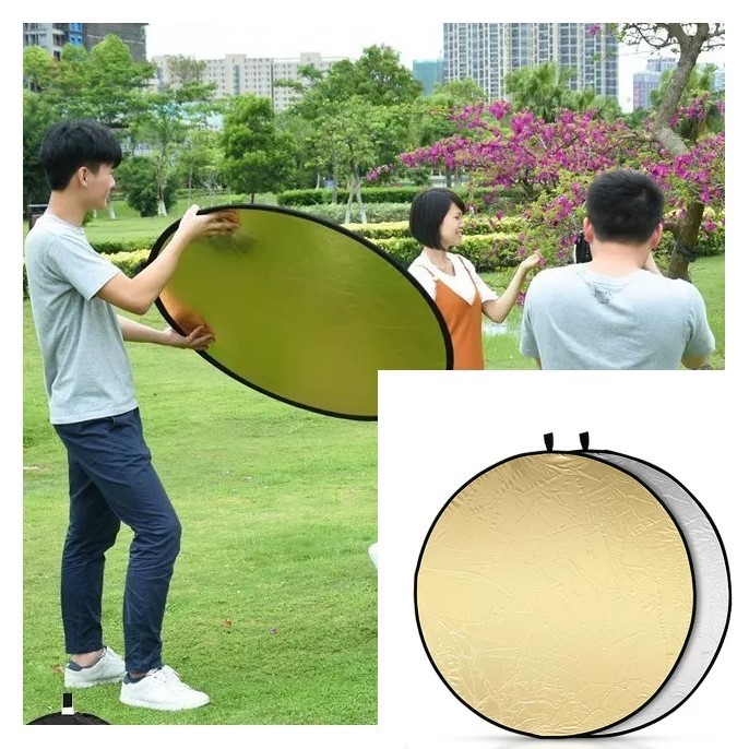 TaffSTUDIO Reflektor Cahaya Studio Photography Round Portable 2 in 1 80 cm - GO11 - Silver/Gold