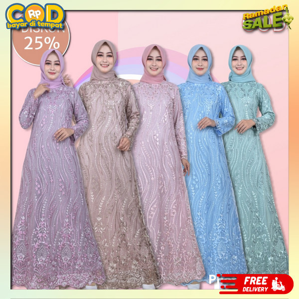 Dreas Gsmis Dress Beukat Syari Jumbo Buju Gams Brukat Wsnita Syar`I Gamis Casual Elegant Gamis Cewek