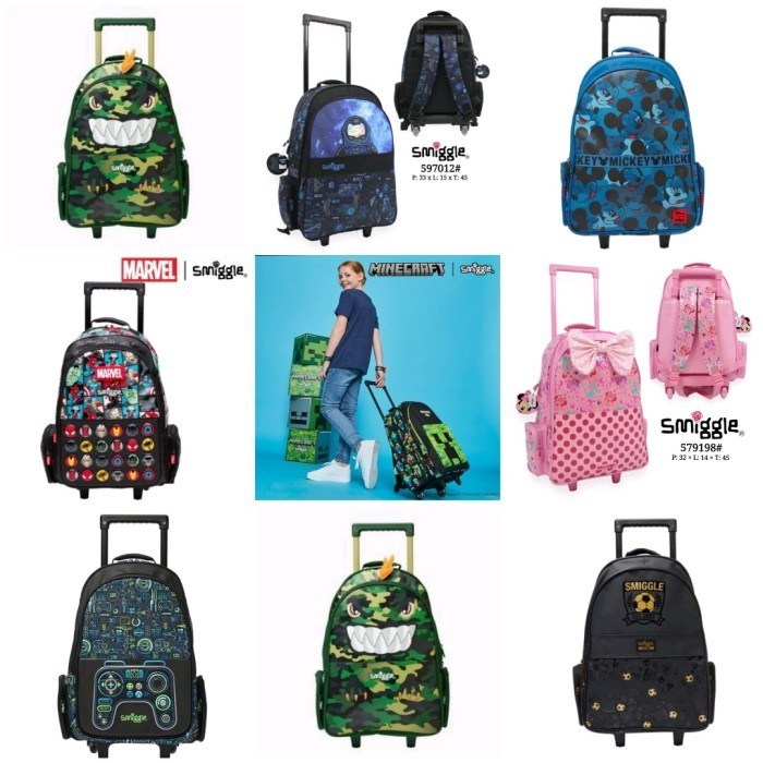 Baru Smiggle trolley backpack Minecraft, Avengers, Dino, Minnie, Astronot