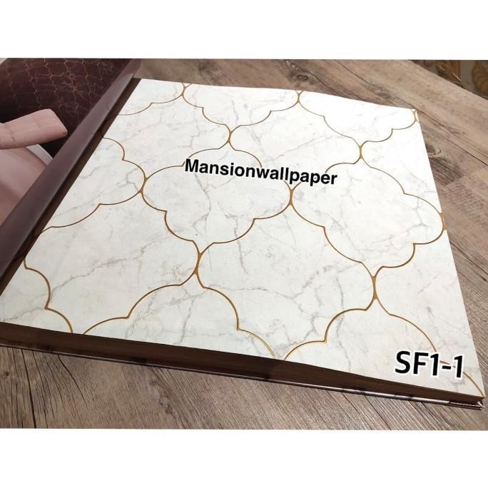 Wallpaper Dinding Motif Morrocan Marmer Granit Putih Abu Cream