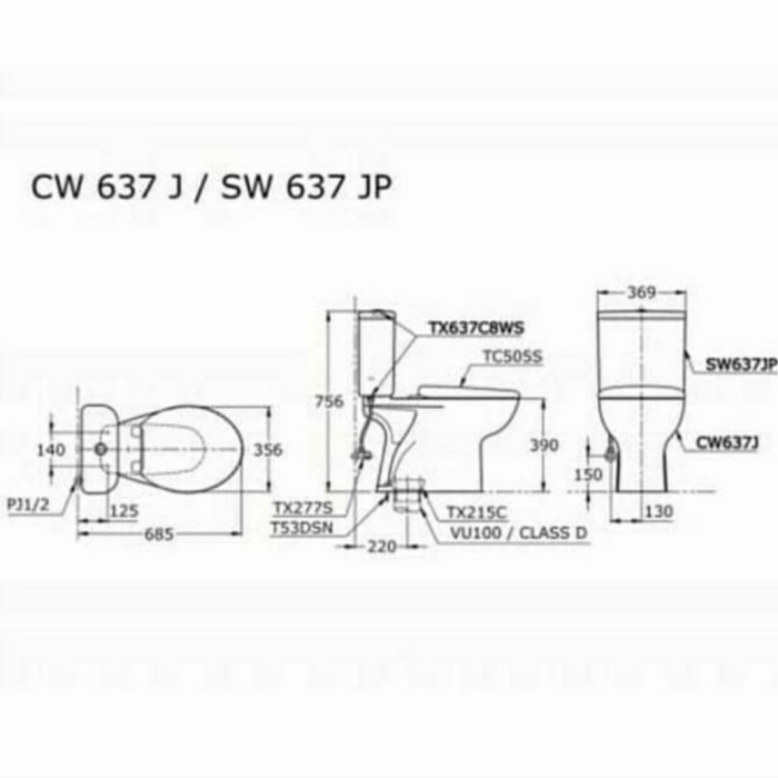 CLOSET DUDUK TOTO CW 637/SW637+TC 505 SW/CLOSET DUDUK TOTO CW 637+505S