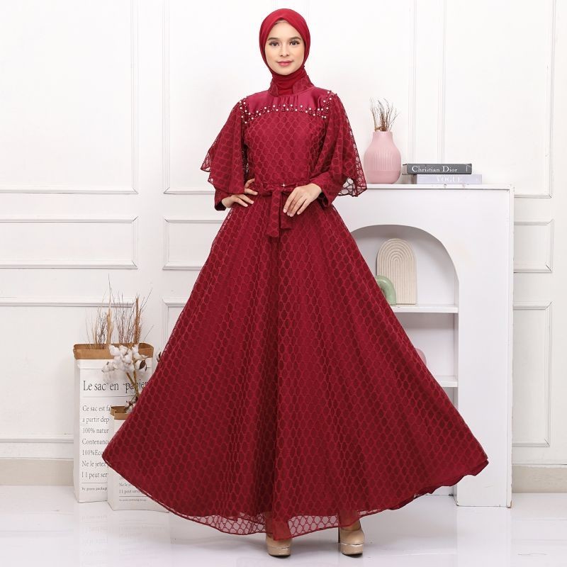 Maxi Nayla Long Dress Brukat Tile Mutiara Gaun Pesta Allsize