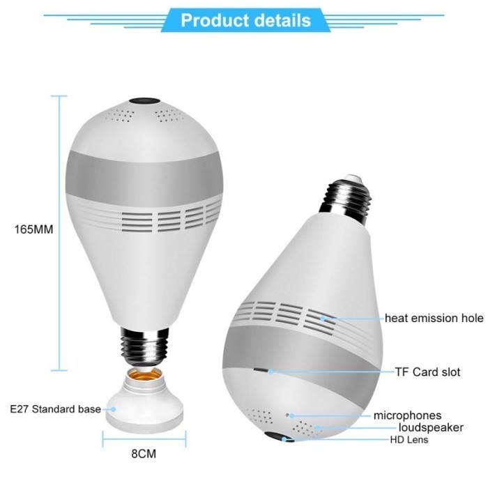 Murah CCTV Wifi bola lampu 8MP Bulb WIFI Panoramic V380 Lampu BOHLAM VR Spy