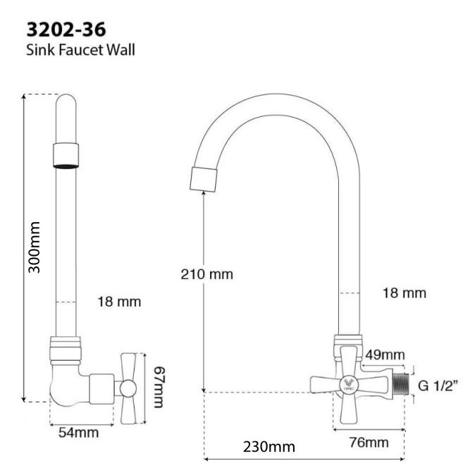 Vone 3202-36 Keran Kran Air Angsa Cuci Piring Dinding Tembok Chrome | Sahnazshop