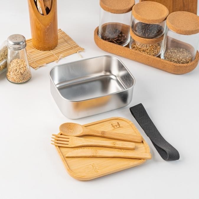 UCHII Japanese Stainless Bento Box Wooden Cutlery | Kotak Makan Kayu