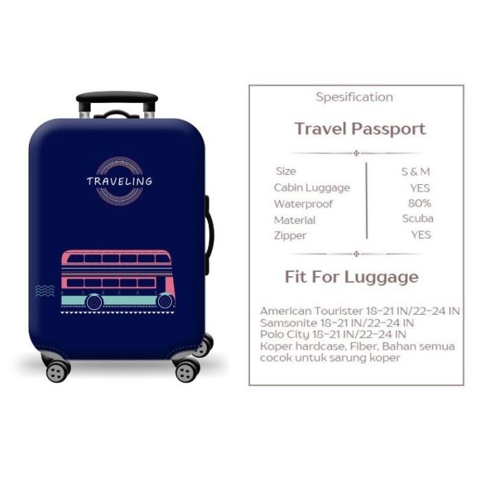 Sarung Koper Kabin 20Inch/22Inch/24Inch, Kain, Elastis, Tahan Lama