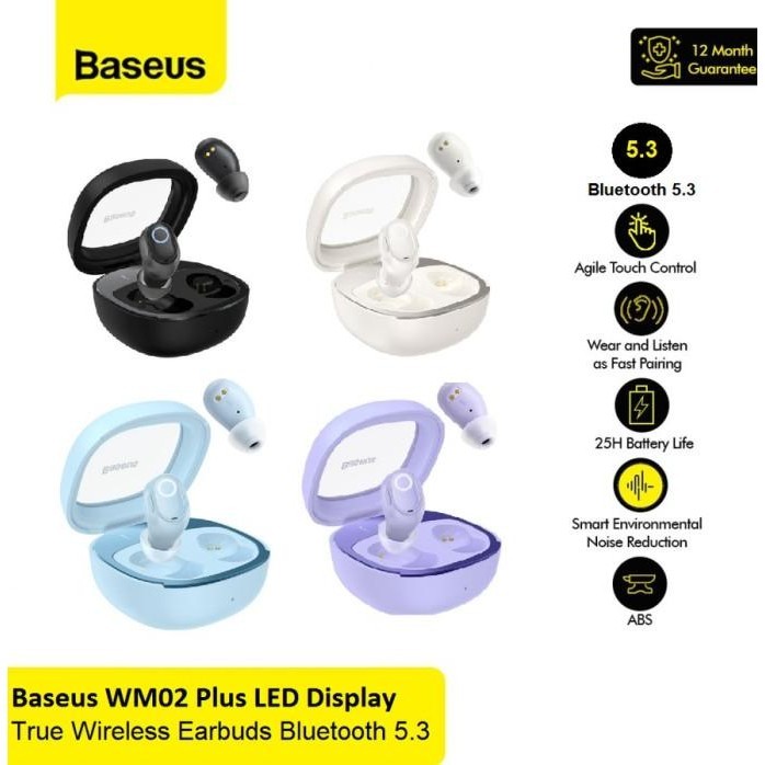 Baseus Wm02 Plus / Wm02+ Tws Earbuds Bluetooth Earphone - Resmi Murah Berkualitas