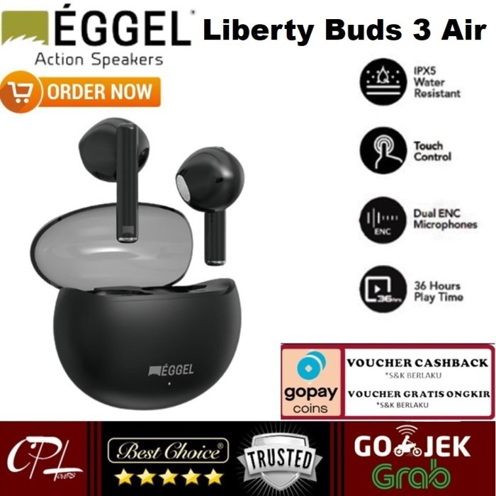 eggel liberty buds 3 air enc semi in ear tws bluetooth earphone 36hrs