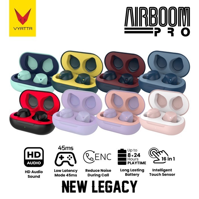 VYATTA AIRBOOM PRO 3 TWS BLUETOOTH HEADSET EARPHONE ENC GAMING MODE F