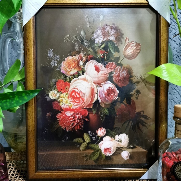 Lukisan Gambar Bunga Peony Atas Meja Peony On Table Kaca Gantung L