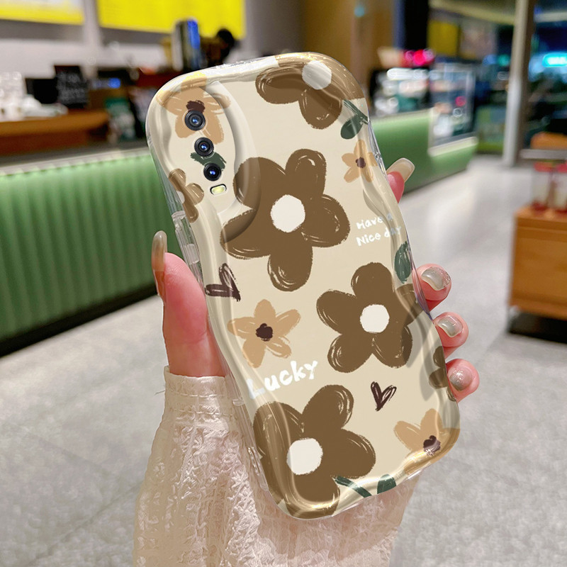 Casing Hp VIVO Y20 Y20i Y20s Y12s Y20 2021 Y11s Y12A Y20T Y20S M Y20S D Case Coklat Hitam pola bunga